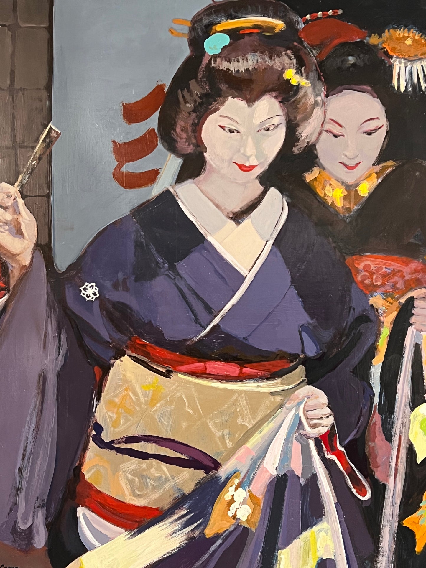 Sidonie Caron Framed Original Painting "A Geisha and a Maiko" 37.5"x48"
